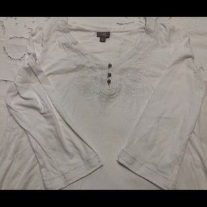 J Jill white embroidered long sleeve tunic silver button neck new